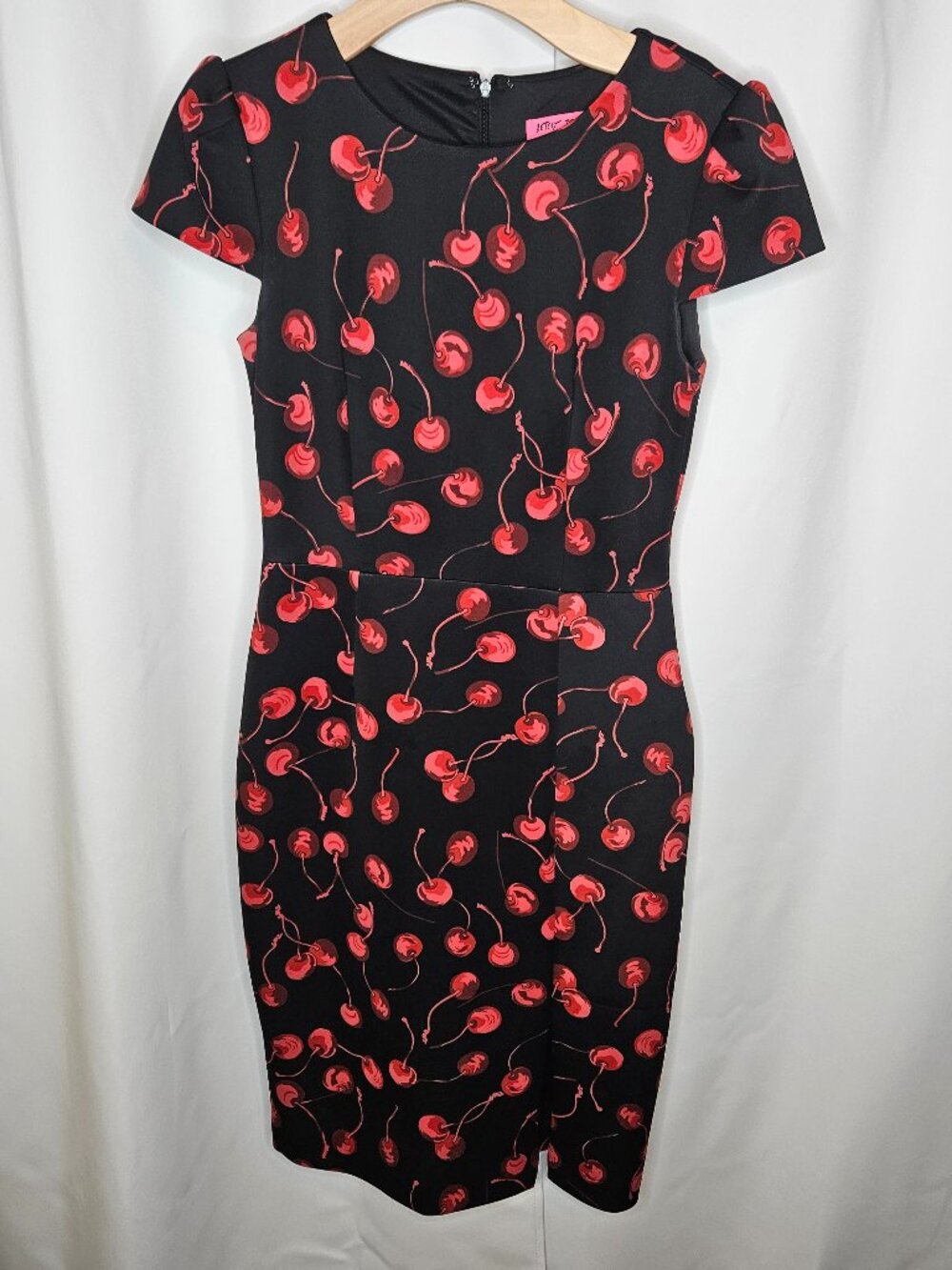 Betsey Johnson Cherry Print Scuba Sheath Dress Black Red Size 4